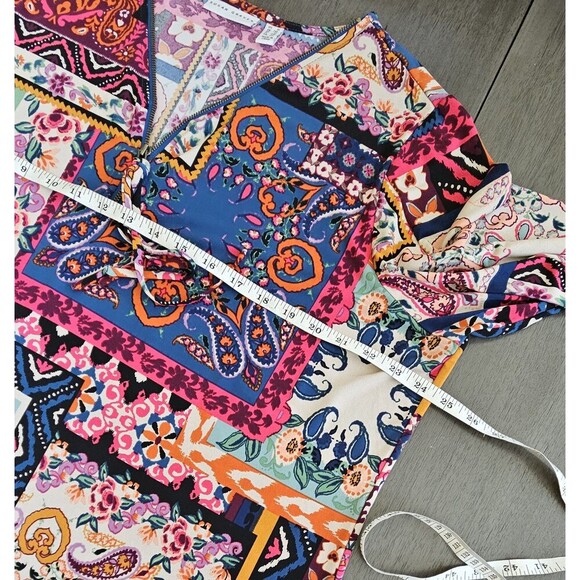 Susan Graver Multicolor Patchwork Liquid Knit Top 3/4 Split Sleeve 1XL Zipper - Picture 4 of 8